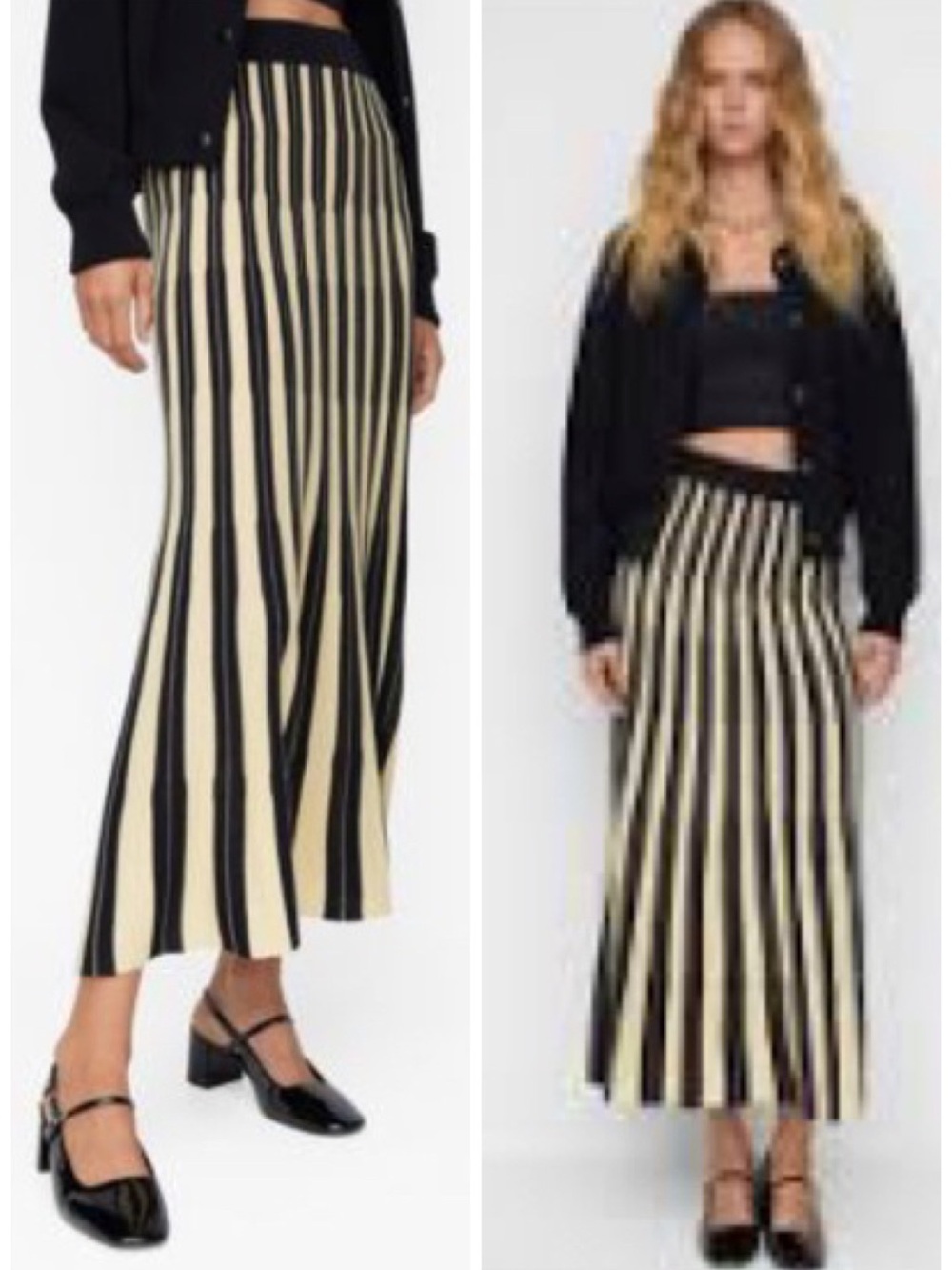 Mango Striped Knitted Maxi Skirt in Black & Cream Metallic Size L EUC